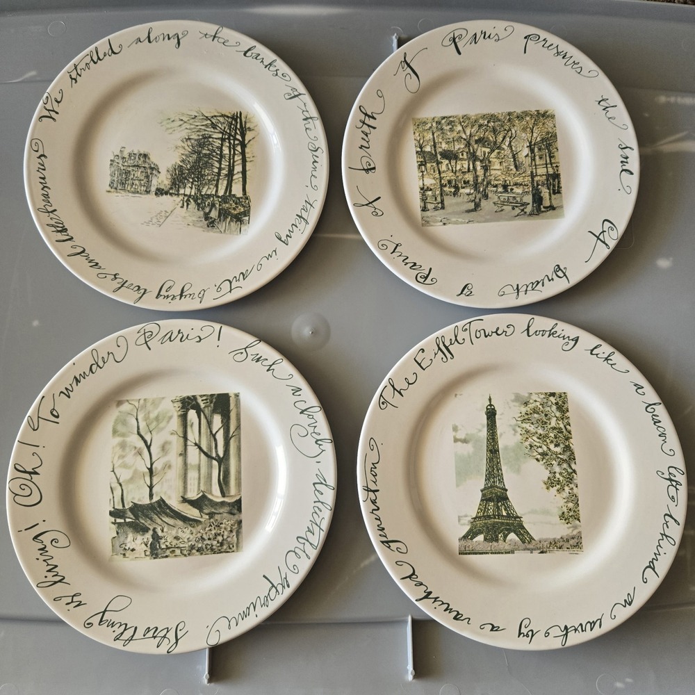 Rosanna For World Market Paris Salad Plates Set 4 Eiffel Tower French Script - Picture 5 of 8